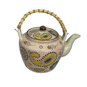 Japanese Inspired Ceramic Teapot with‎ Bamboo Handle